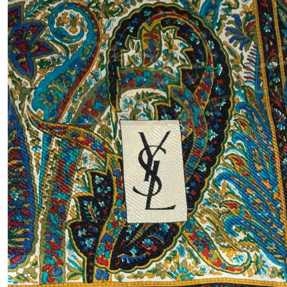 Yves Saint Laurent YSL Large 100% Silk Paisley Print Scarf Shawl Babushka - Picture 6 of 15